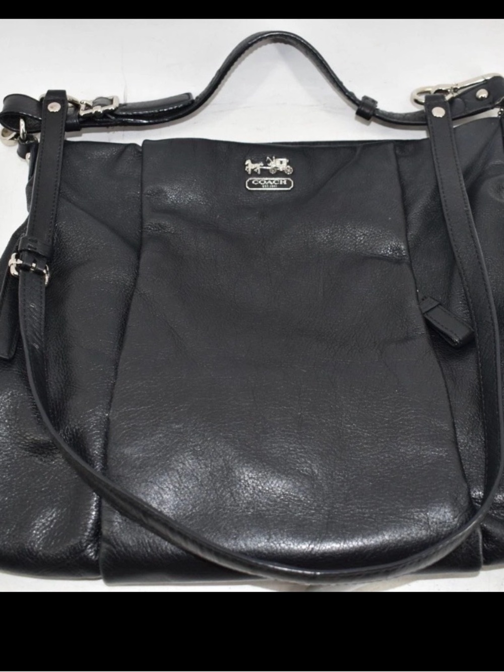 Coach Black Leather Shoulder Bag with Silver-Tone Logo